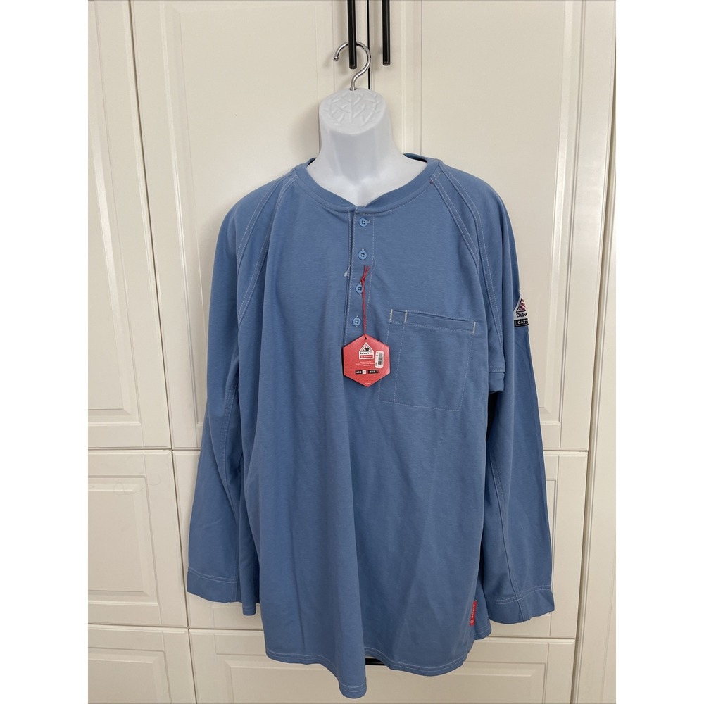 Bulwark Men's Big IQ Series Long Sleeve Comfort Knit Henley Blue